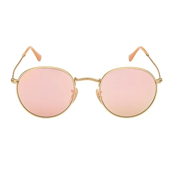 Retro Rose Pink Round Lens Gold Frame Sunglasses - Picture 3 of 5